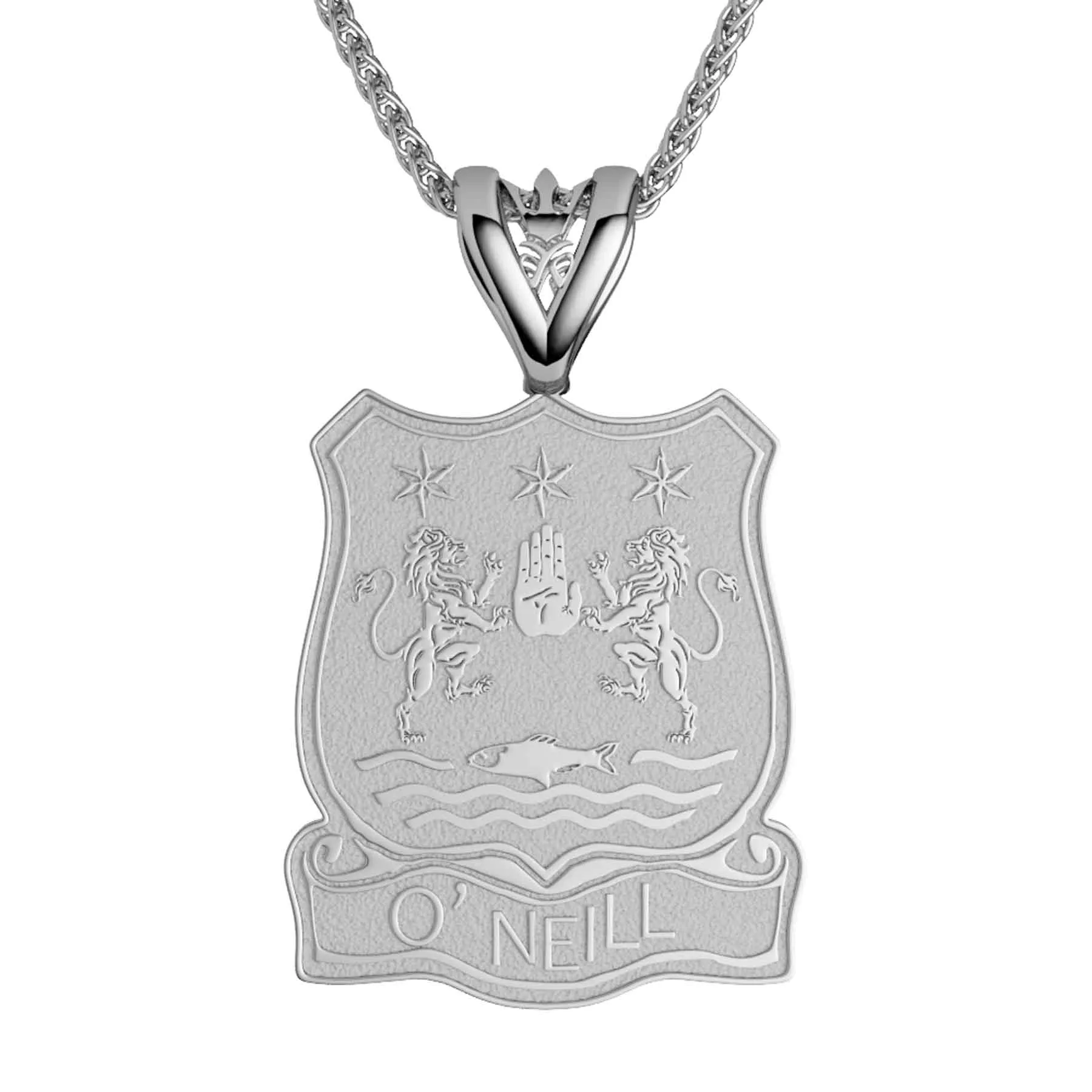 10K White Gold Shield Coat of Arms Necklace