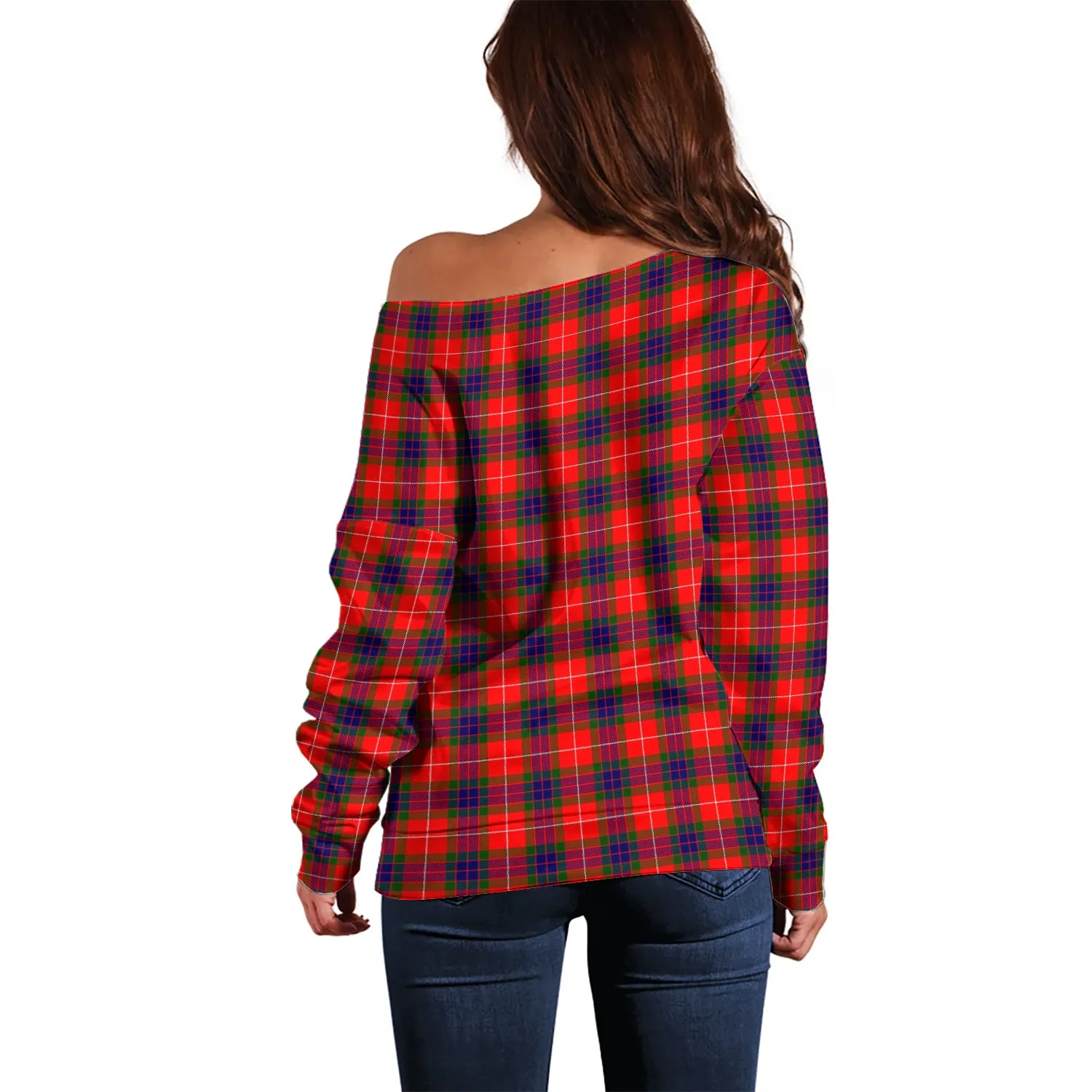 Abernethy Tartan Off Shoulder Women Sweater with Family Crest