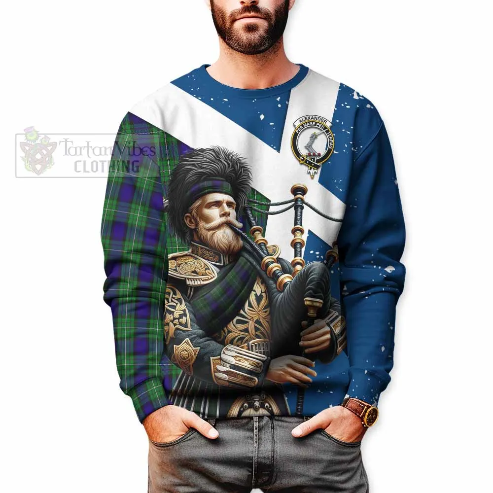 Alexander Tartan Sweatshirt with Family Crest Scottish Bagpiper Vibes