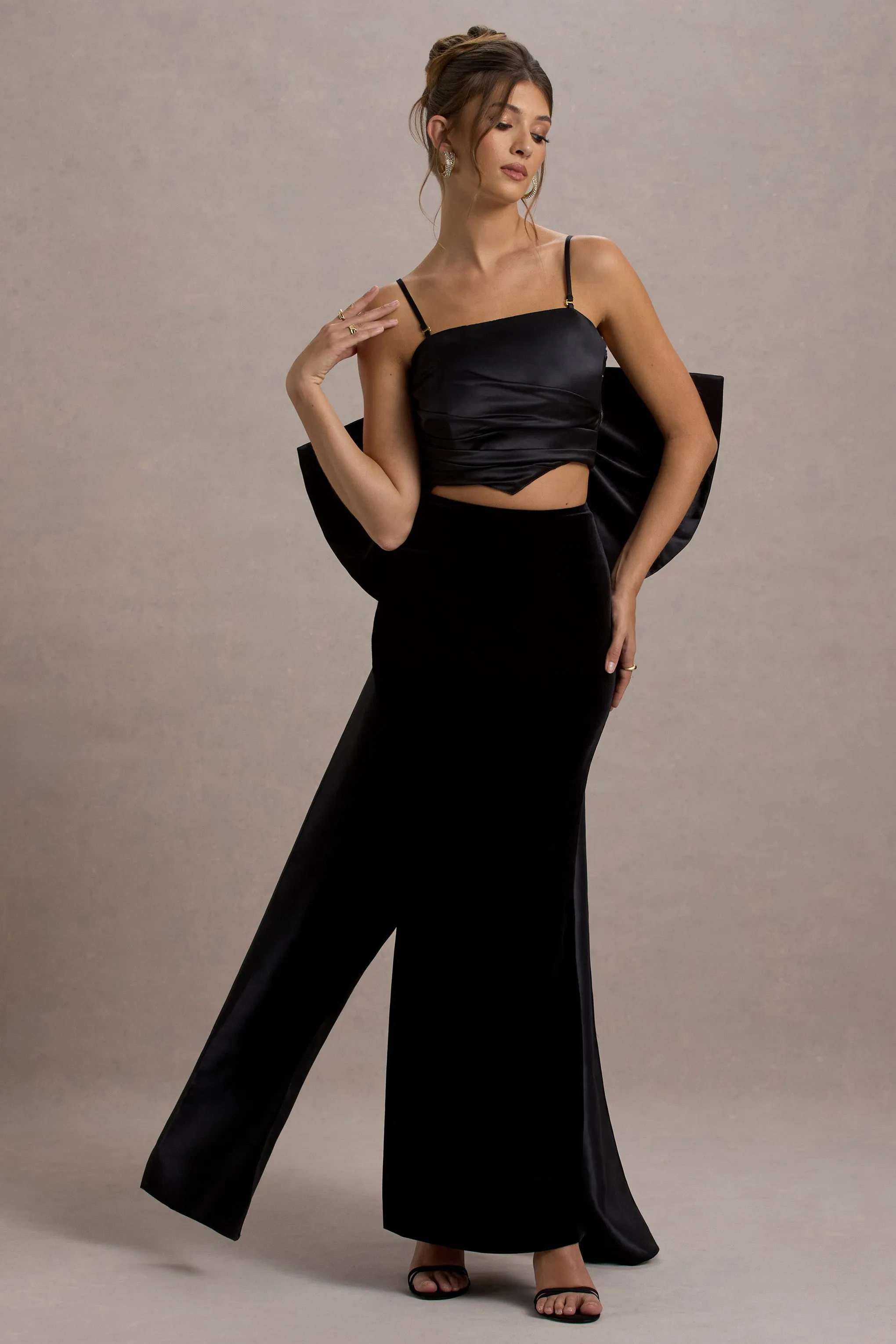 Alize | Black Velvet Split Maxi Skirt