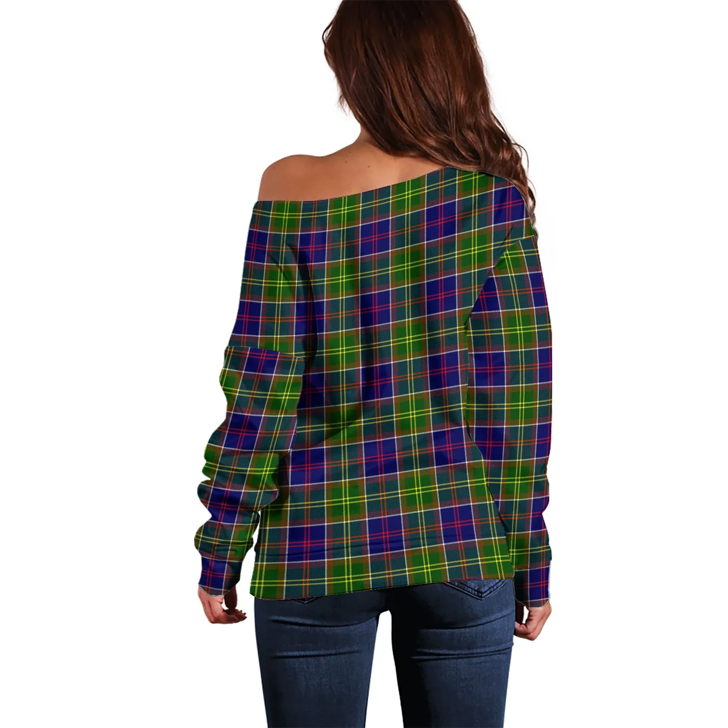 Arnott Tartan Off Shoulder Women Sweater with Family Crest