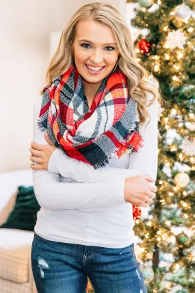 Autumn Air Red And White Plaid Blanket Scarf