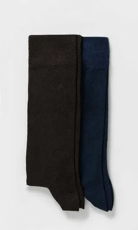 Basic Bamboo Black-Black Socks, Brown-Navy