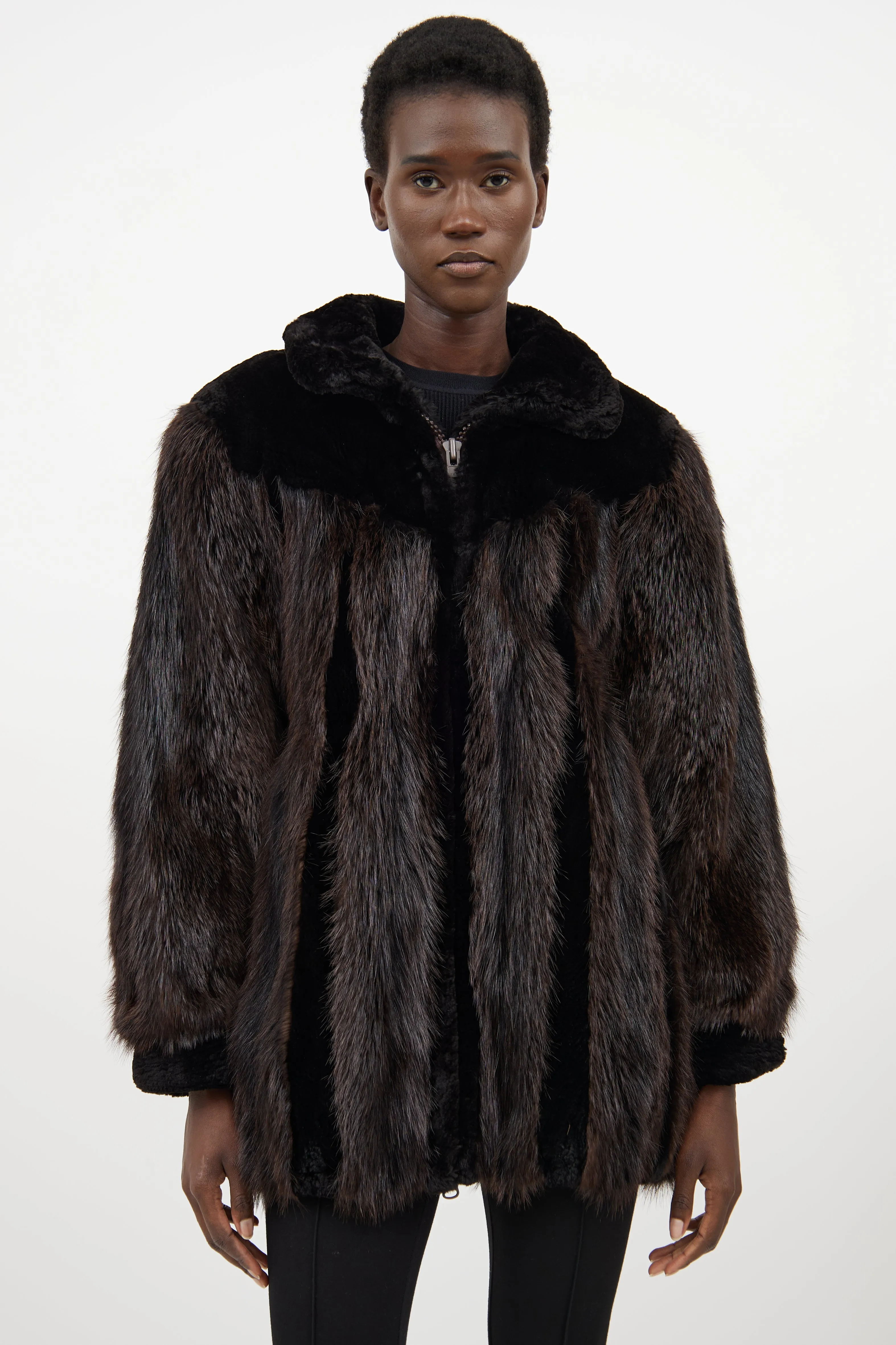 Black & Brown Fur Jacket