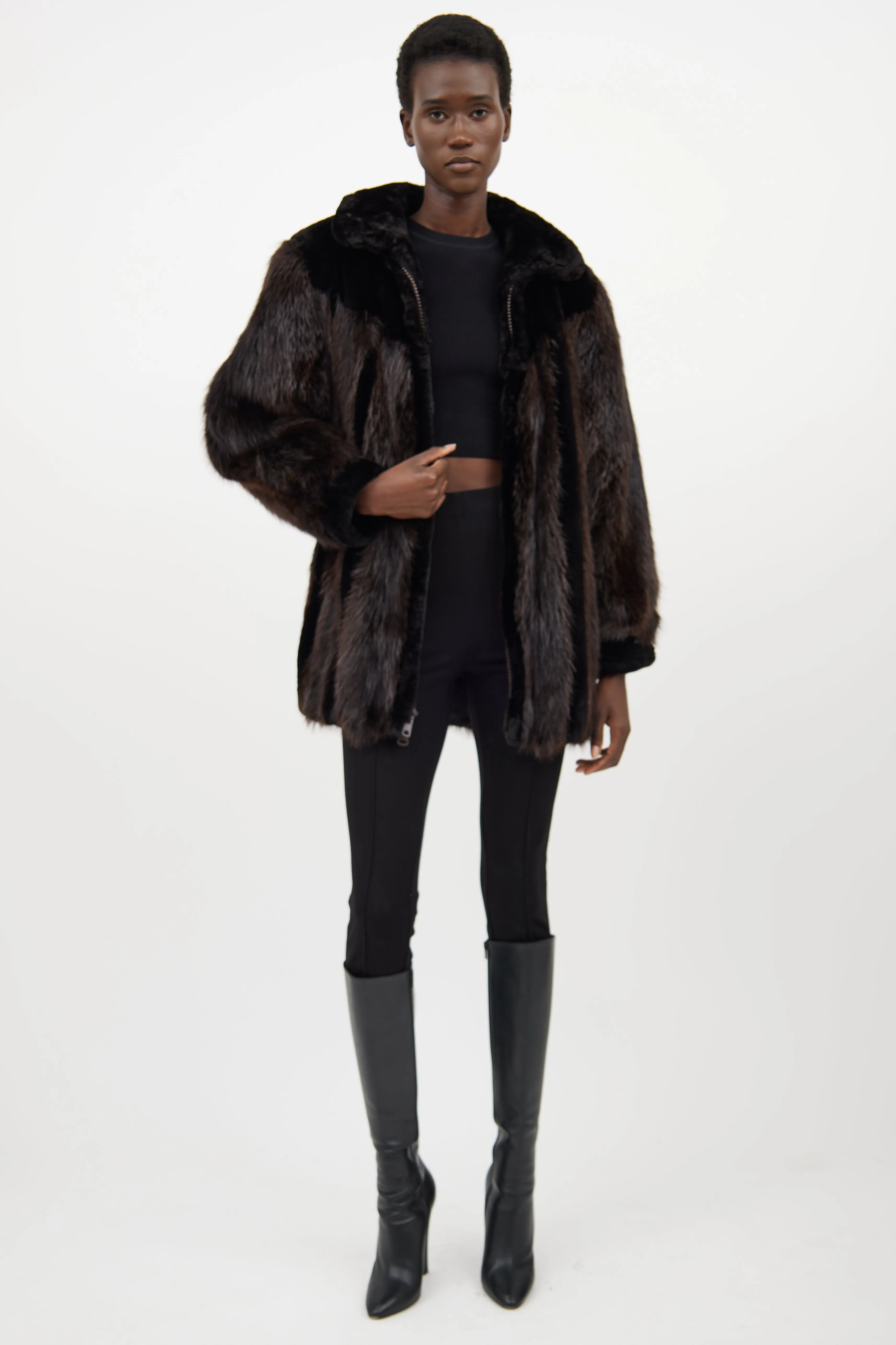 Black & Brown Fur Jacket