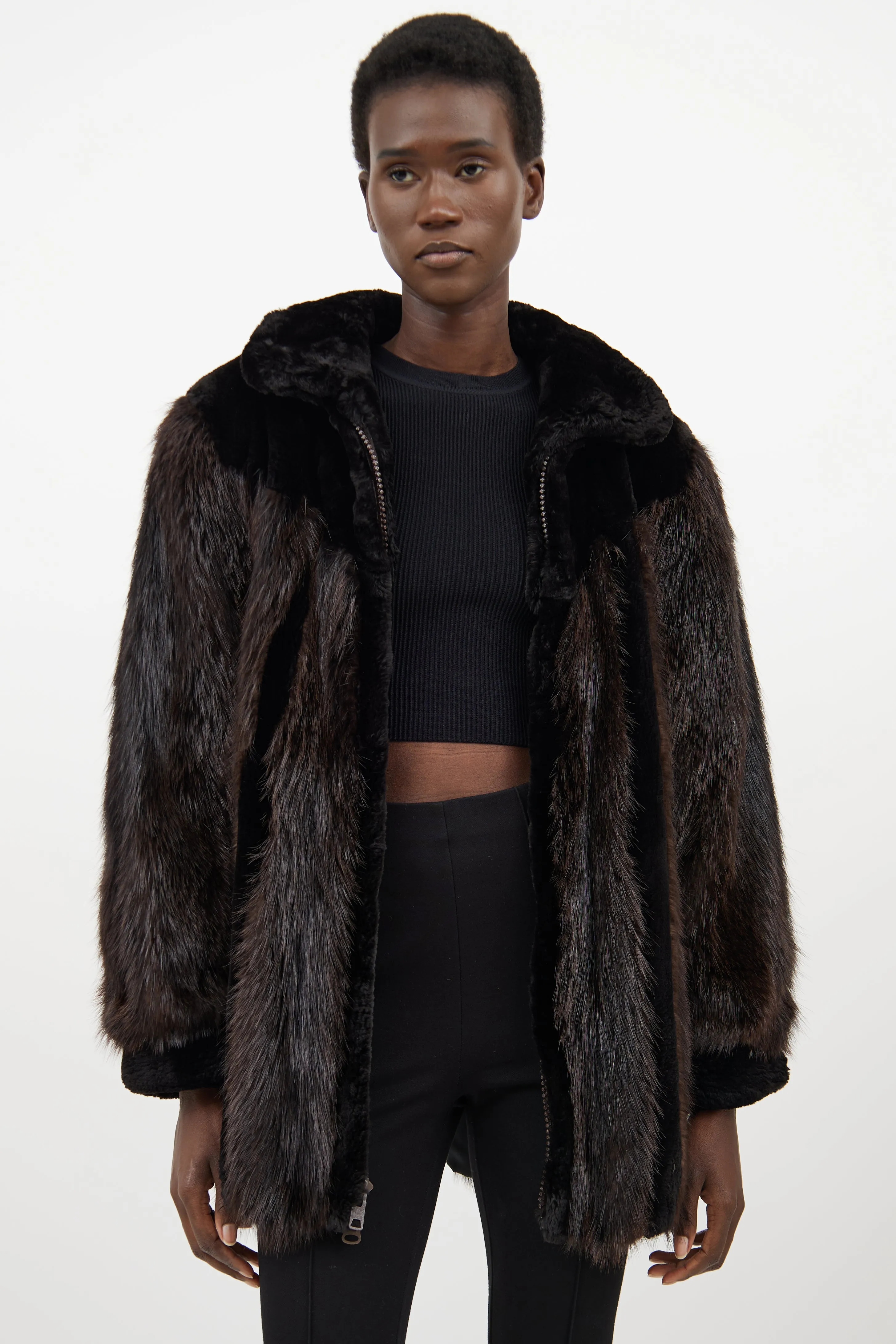 Black & Brown Fur Jacket