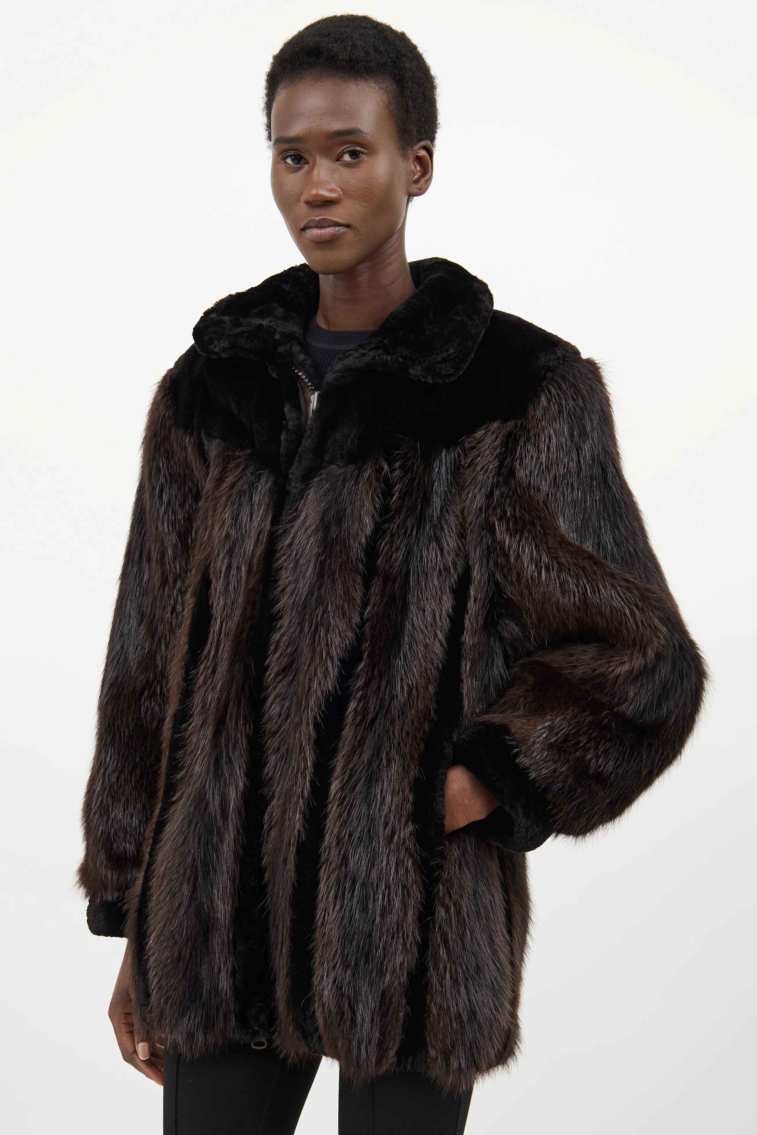 Black & Brown Fur Jacket