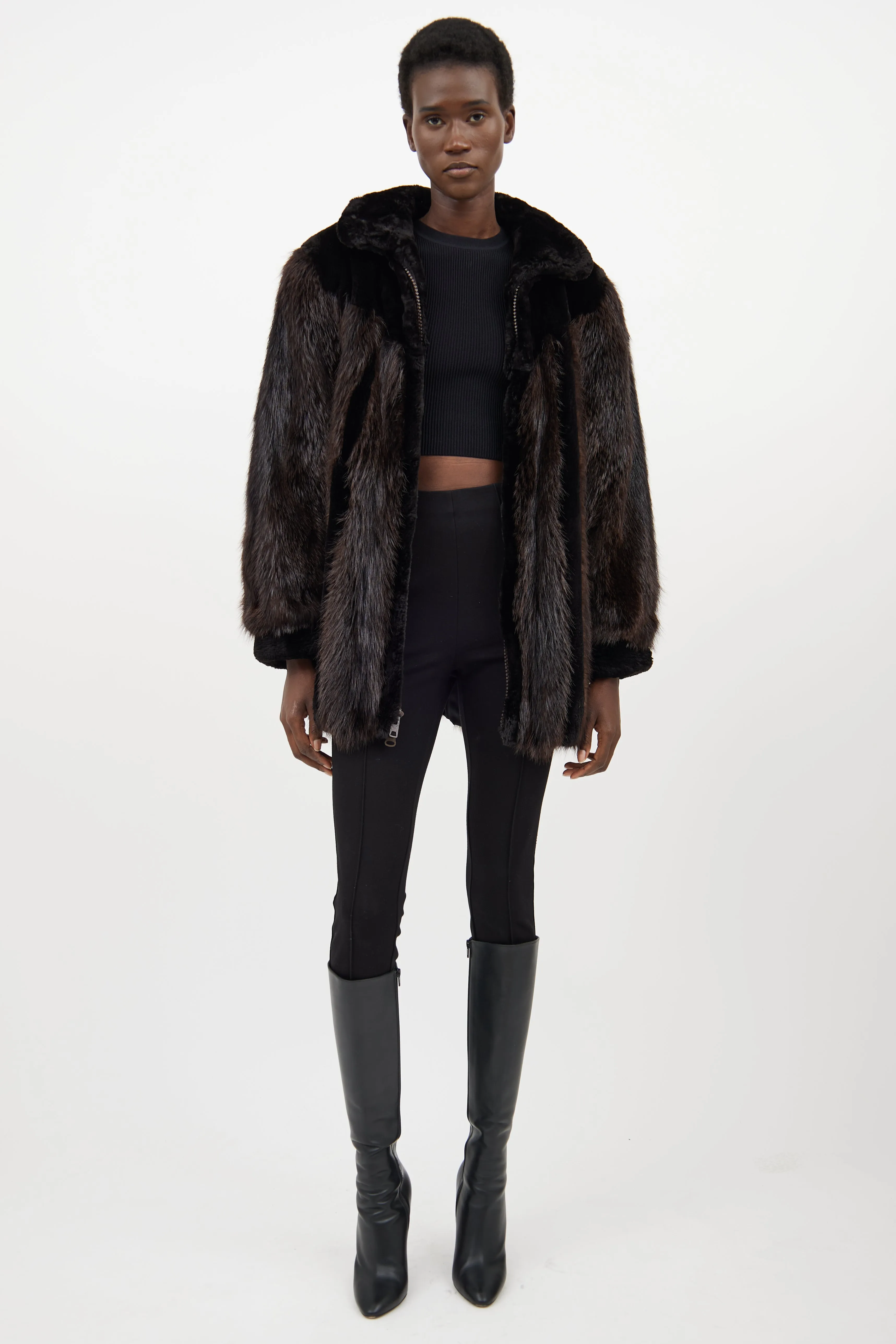 Black & Brown Fur Jacket