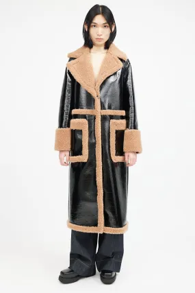 Black & Brown Patent Shearling Coat