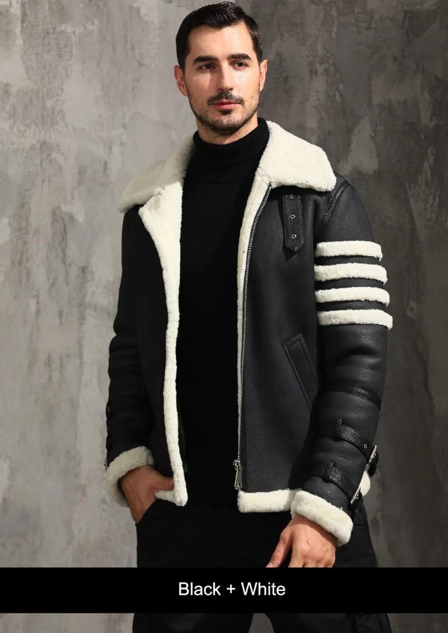 Black Genuine Leather Real Fur Shearling Slim Coat