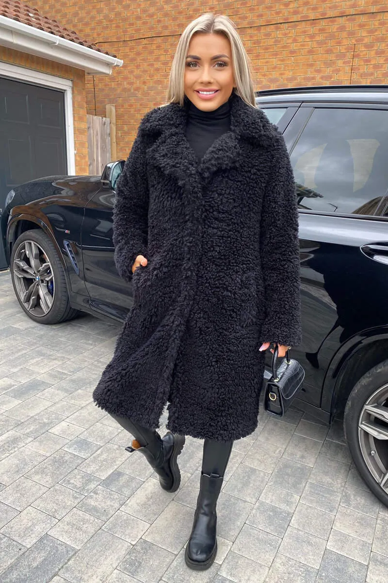 Black Long Line Teddy Faux Fur Coat