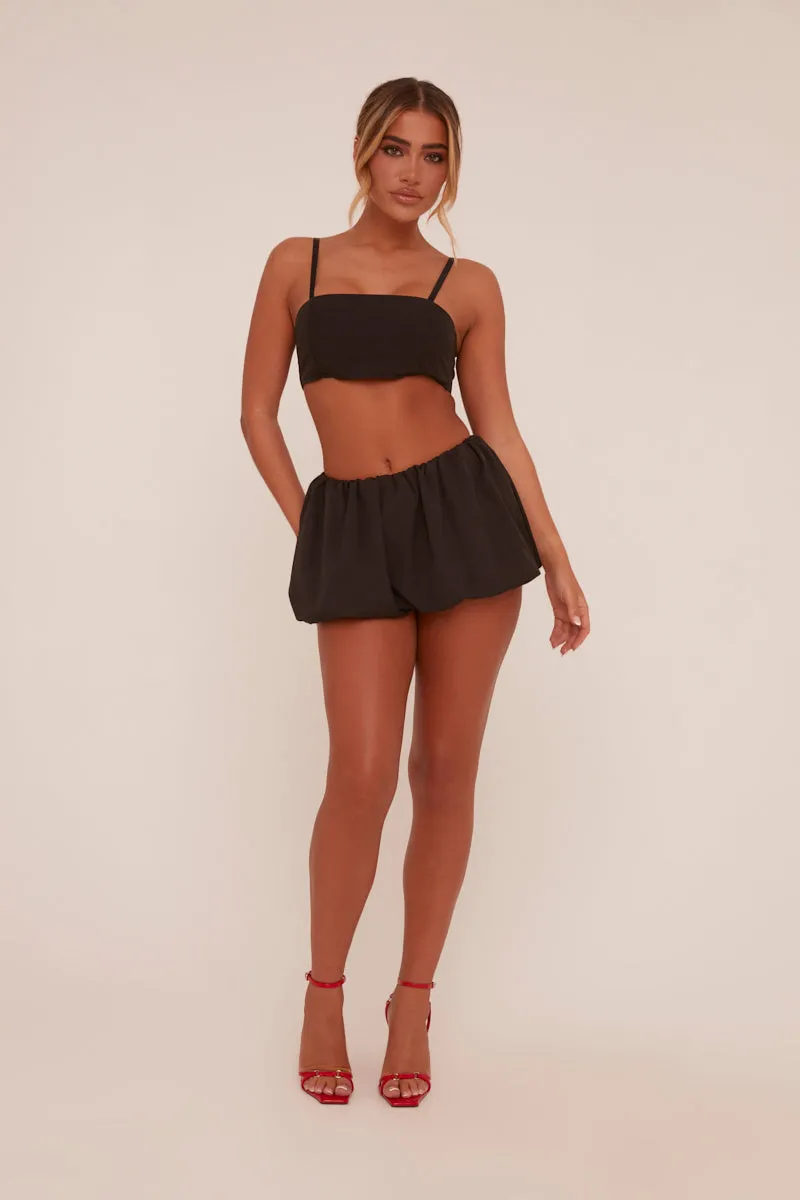 Black Puffball Cropped Top & Mini Skirt Co-ord Set - Minita