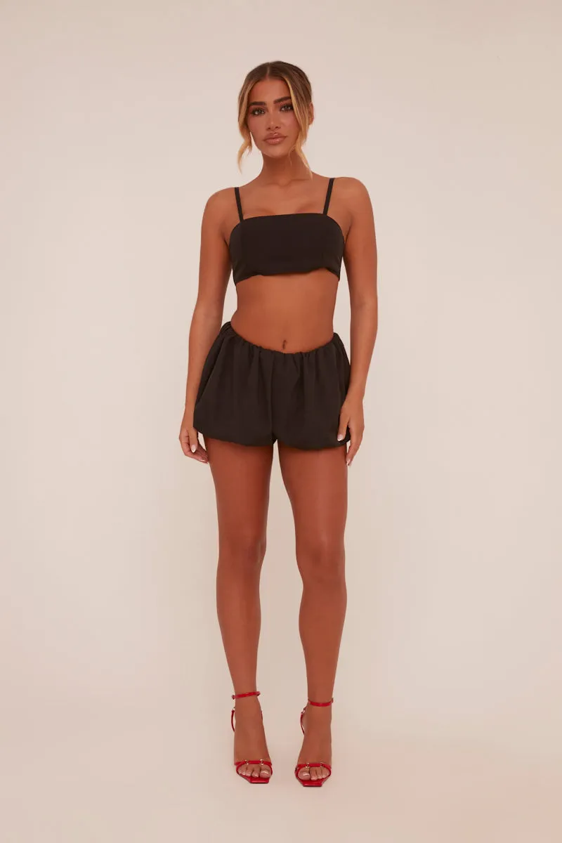 Black Puffball Cropped Top & Mini Skirt Co-ord Set - Minita