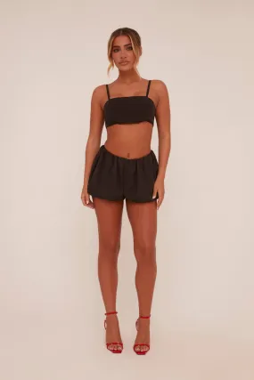 Black Puffball Cropped Top & Mini Skirt Co-ord Set - Minita