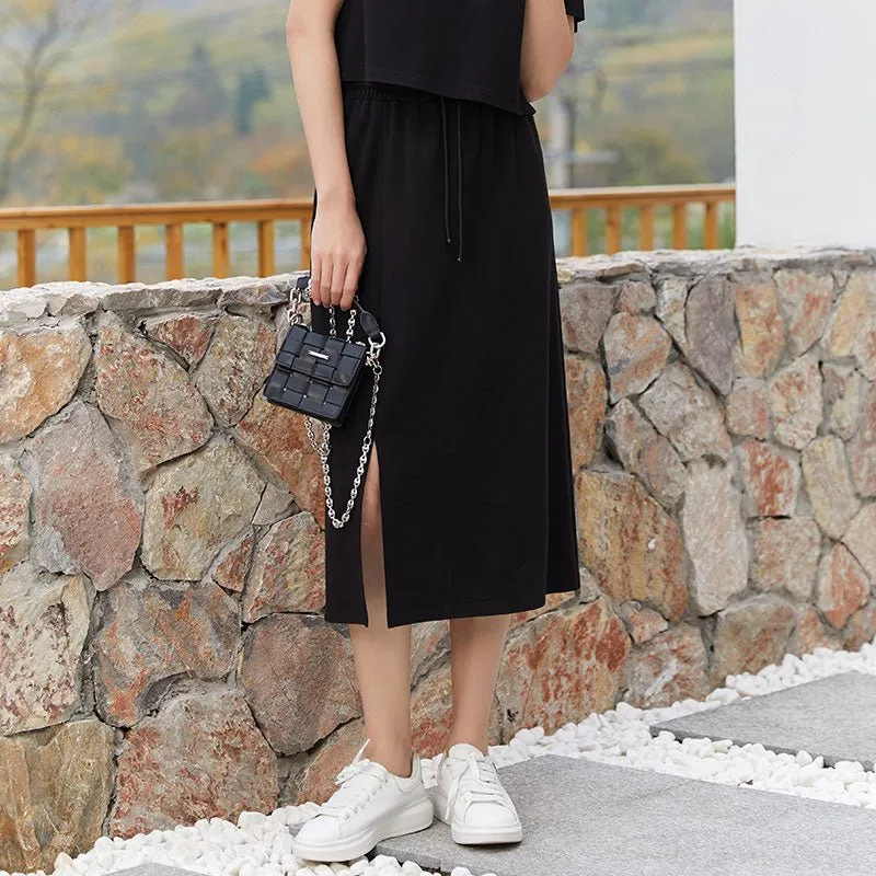 Black Retro Slit Long Skirt