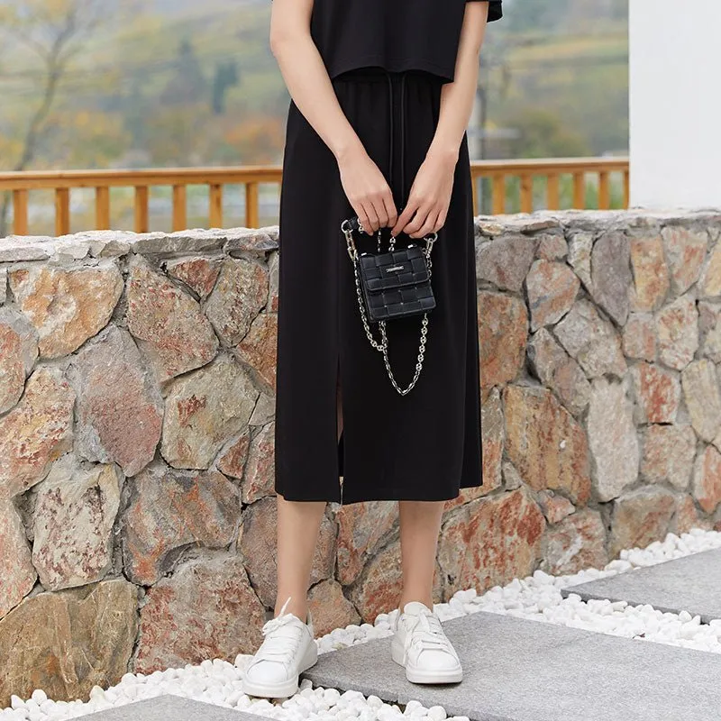 Black Retro Slit Long Skirt