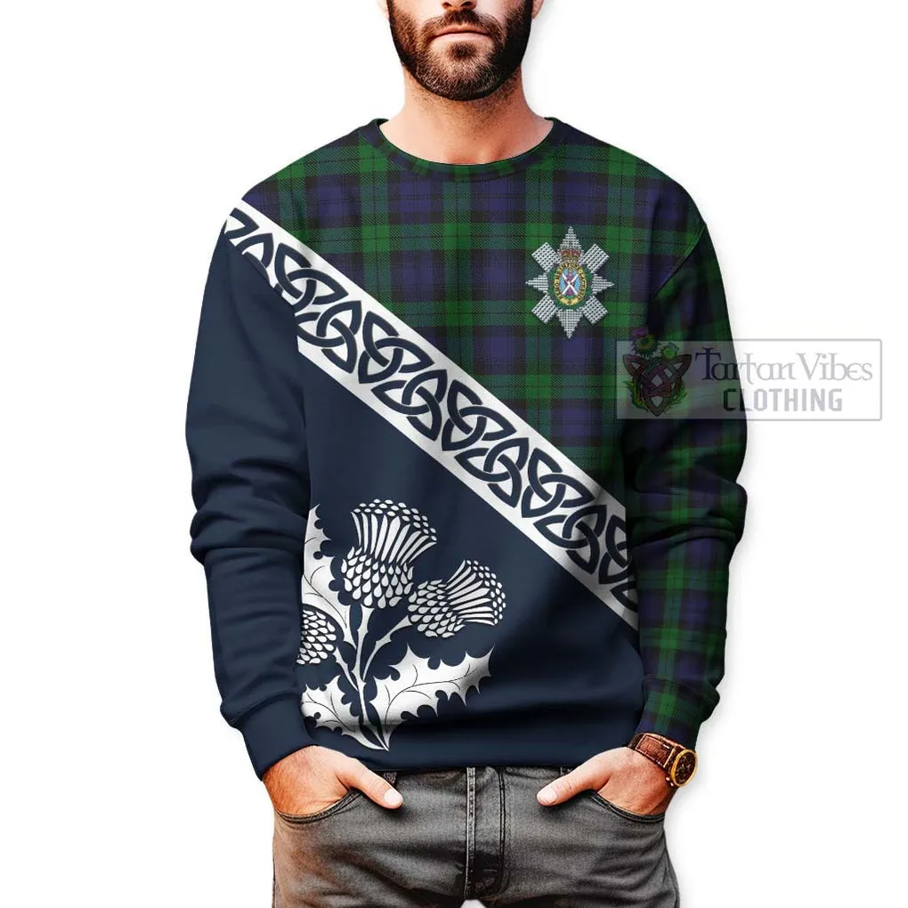 Black Watch Tartan Sweatshirt Featuring Thistle and Scotland Map