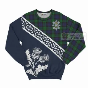 Black Watch Tartan Sweatshirt Featuring Thistle and Scotland Map