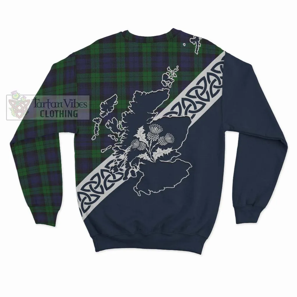 Black Watch Tartan Sweatshirt Featuring Thistle and Scotland Map