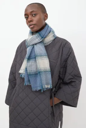 Blue & White Wool Plaid Suzanne Scarf