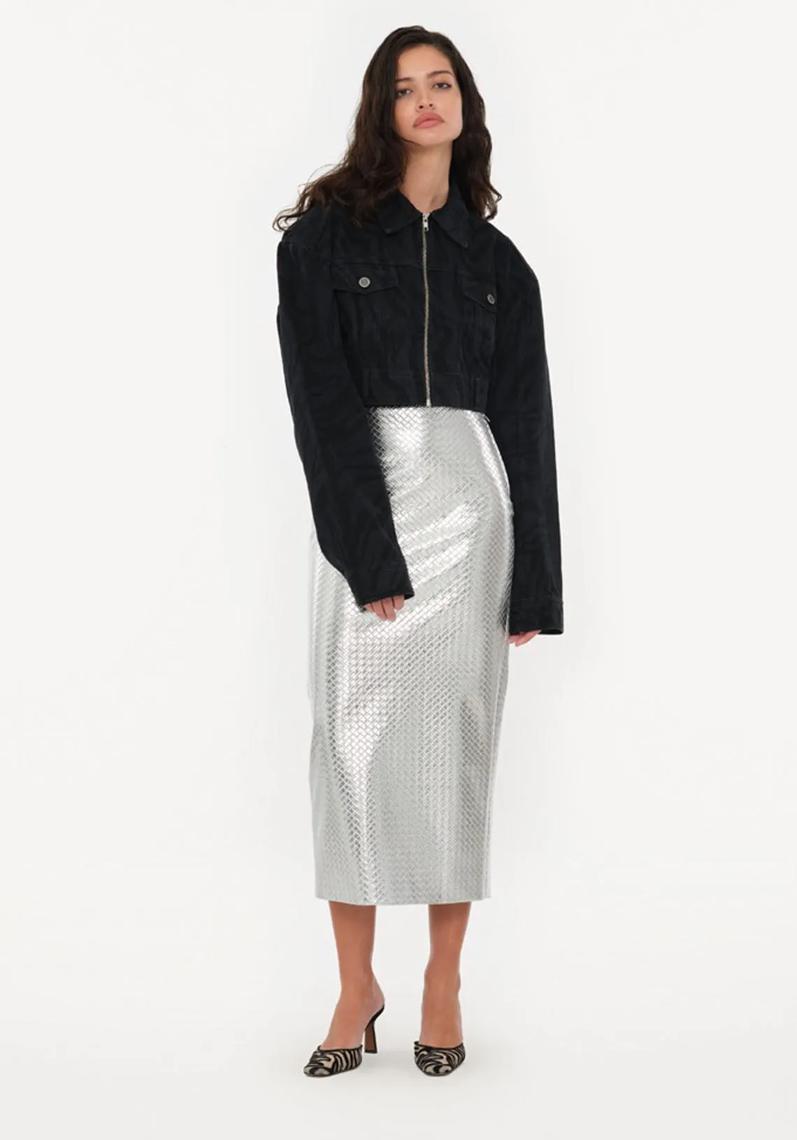 BRAIDED PENCIL SKIRT SILVER