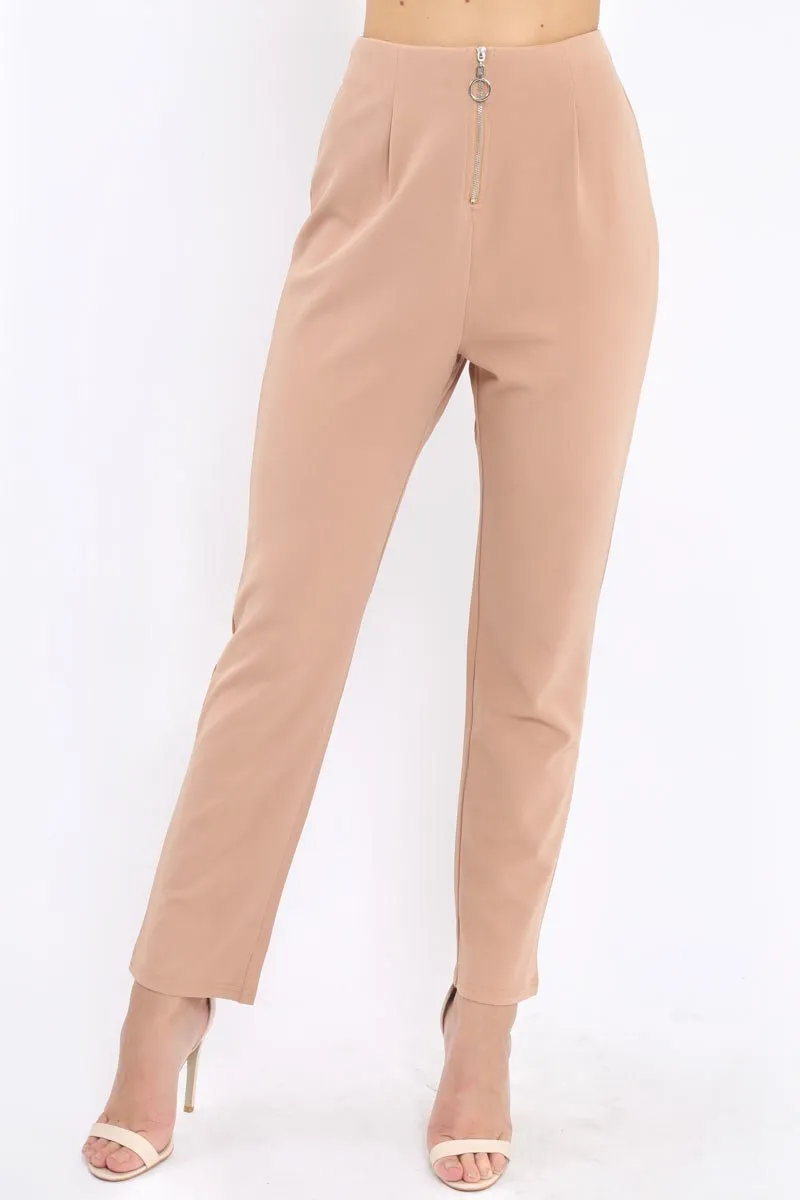 Camel High Waisted Trousers - Zeenia