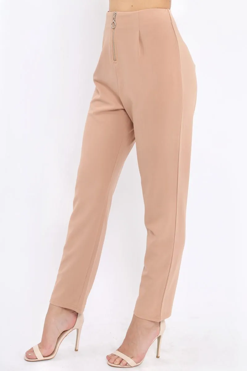 Camel High Waisted Trousers - Zeenia