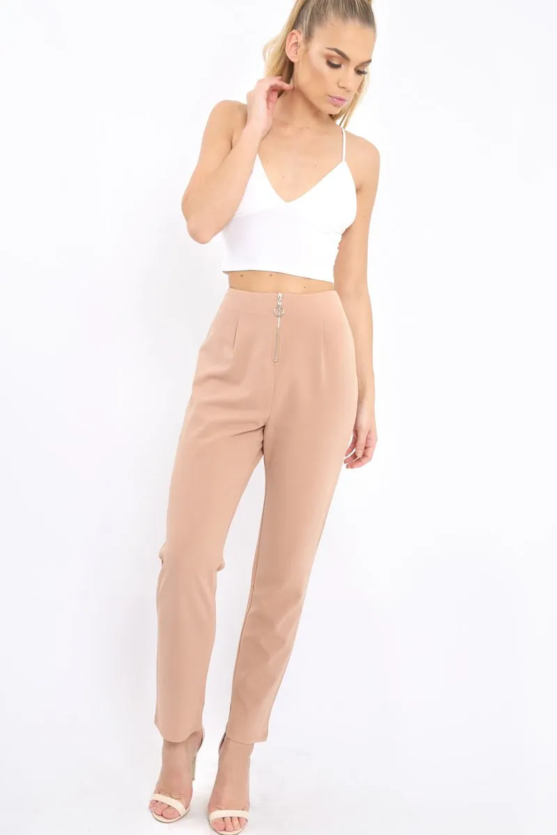 Camel High Waisted Trousers - Zeenia