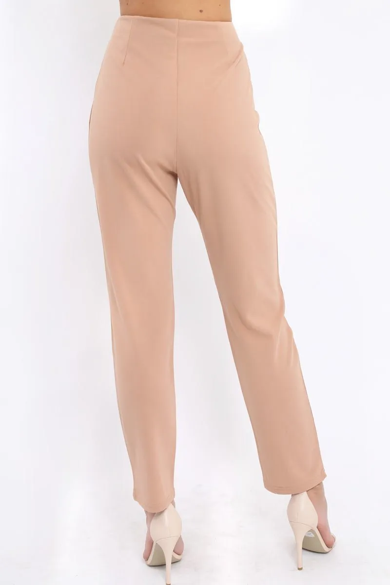 Camel High Waisted Trousers - Zeenia