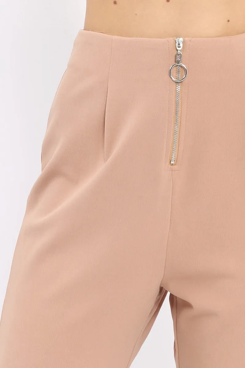 Camel High Waisted Trousers - Zeenia