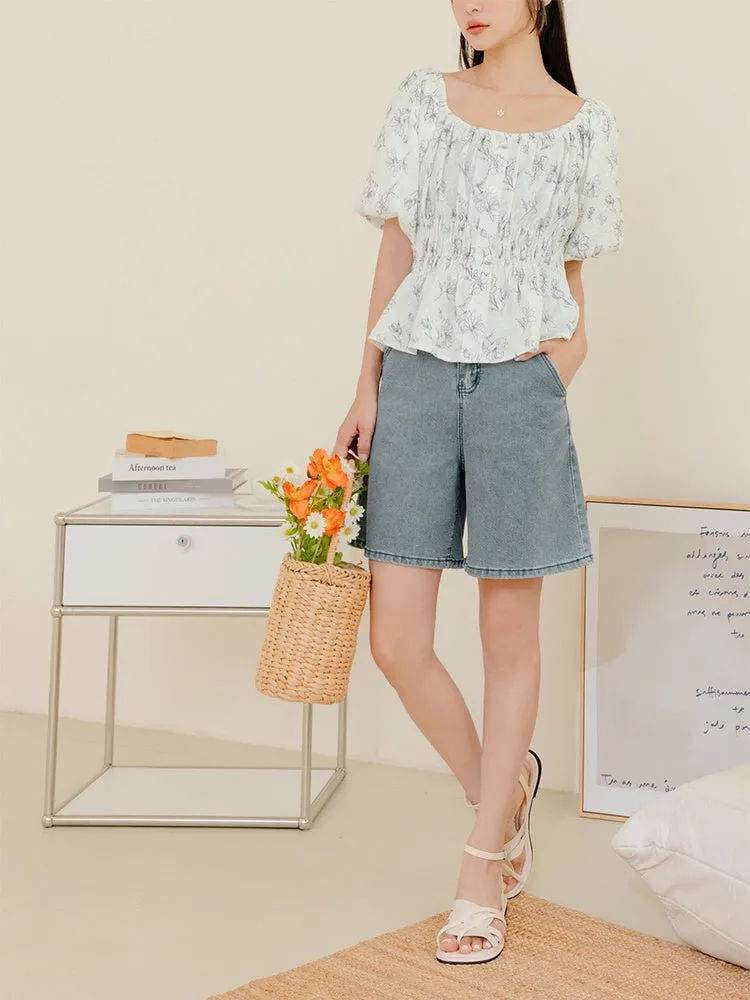 Casual High Waist Denim Wide Leg Culottes Shorts Pants