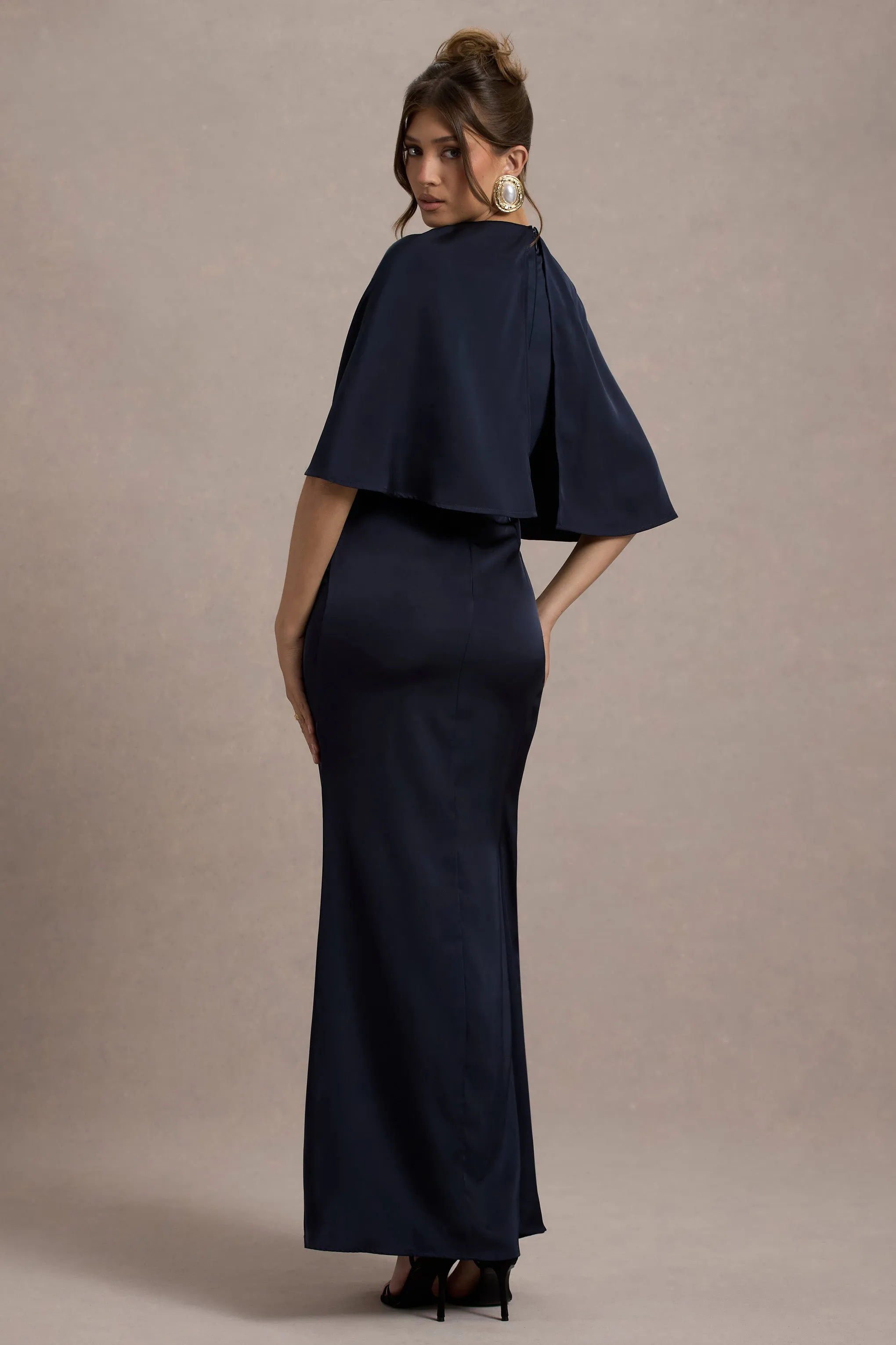 Cinder | Navy Satin Gathered Maxi Dress