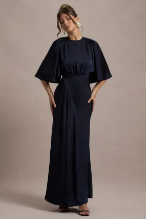 Cinder | Navy Satin Gathered Maxi Dress