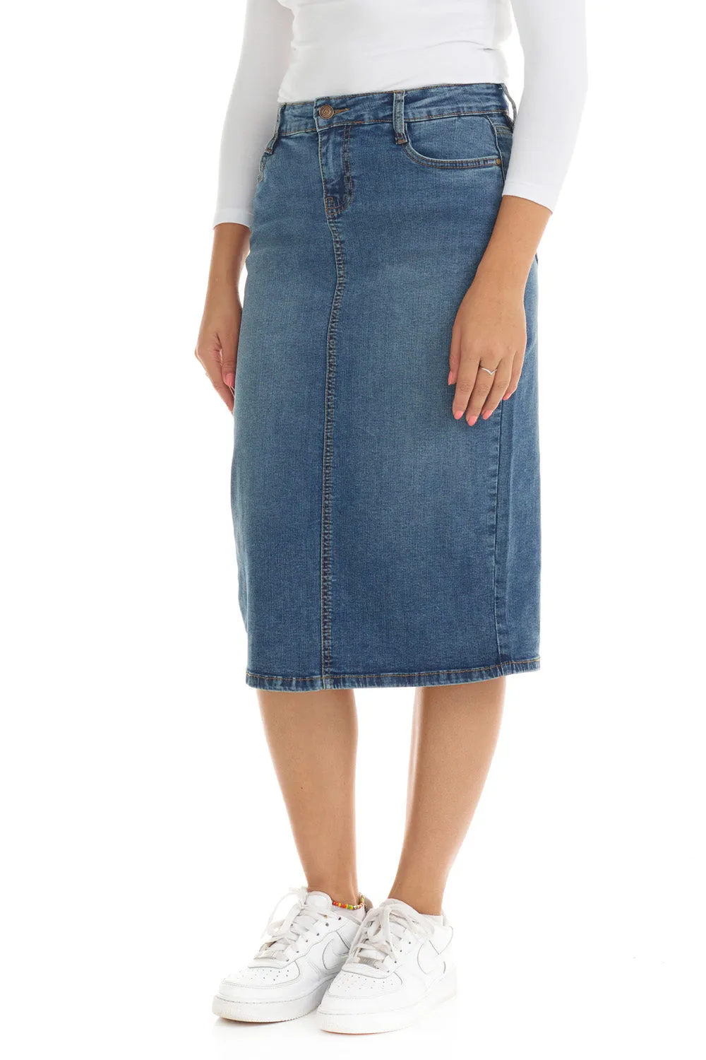 Classic Blue Jean Below Knee Midi Pencil Skirt for Women 'Milan'