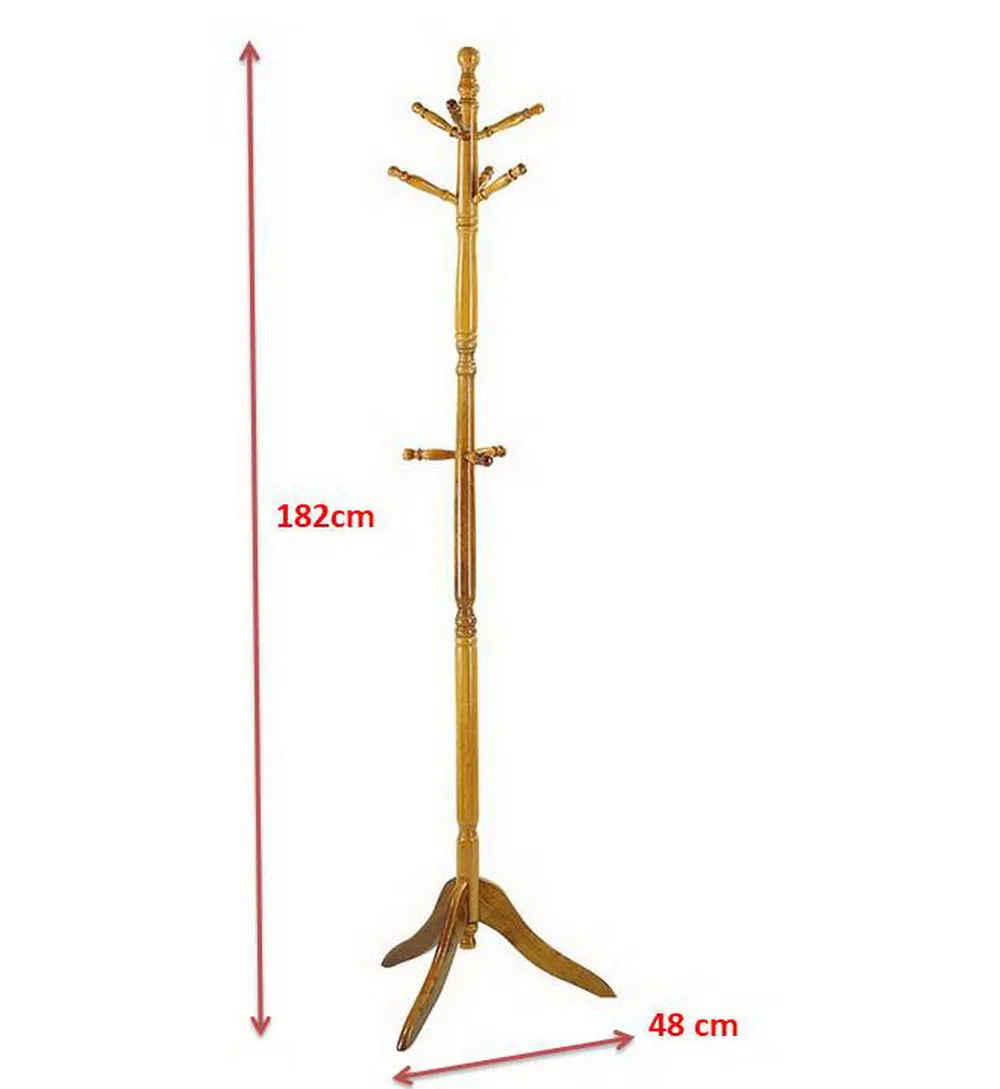 Cleo wooden tree with 9 hooks-Solid Wood in Oak Finish