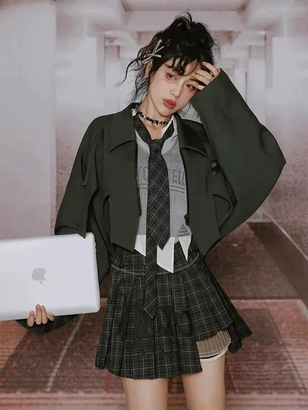 College British Style Shirt ＆＆Vest & Pleated Culottes ＆ Jacket【s0000003992】