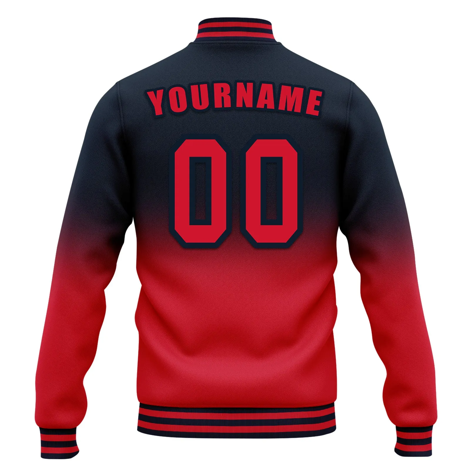 Custom Blue Red Fade Fashion Jacket Bomber Full-Snap Varsity Letterman Personalized Jacket FZ005-D020229-4