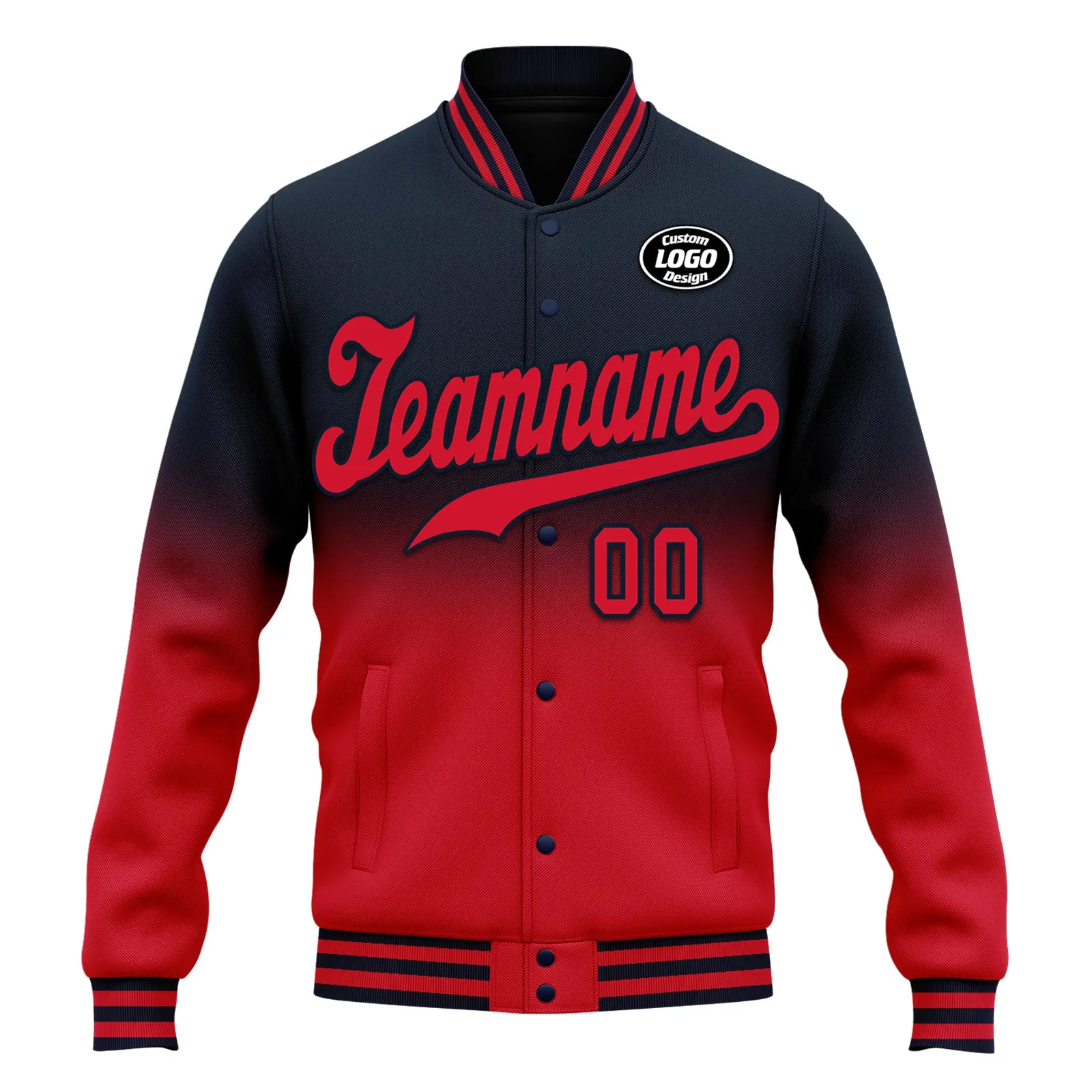 Custom Blue Red Fade Fashion Jacket Bomber Full-Snap Varsity Letterman Personalized Jacket FZ005-D020229-4