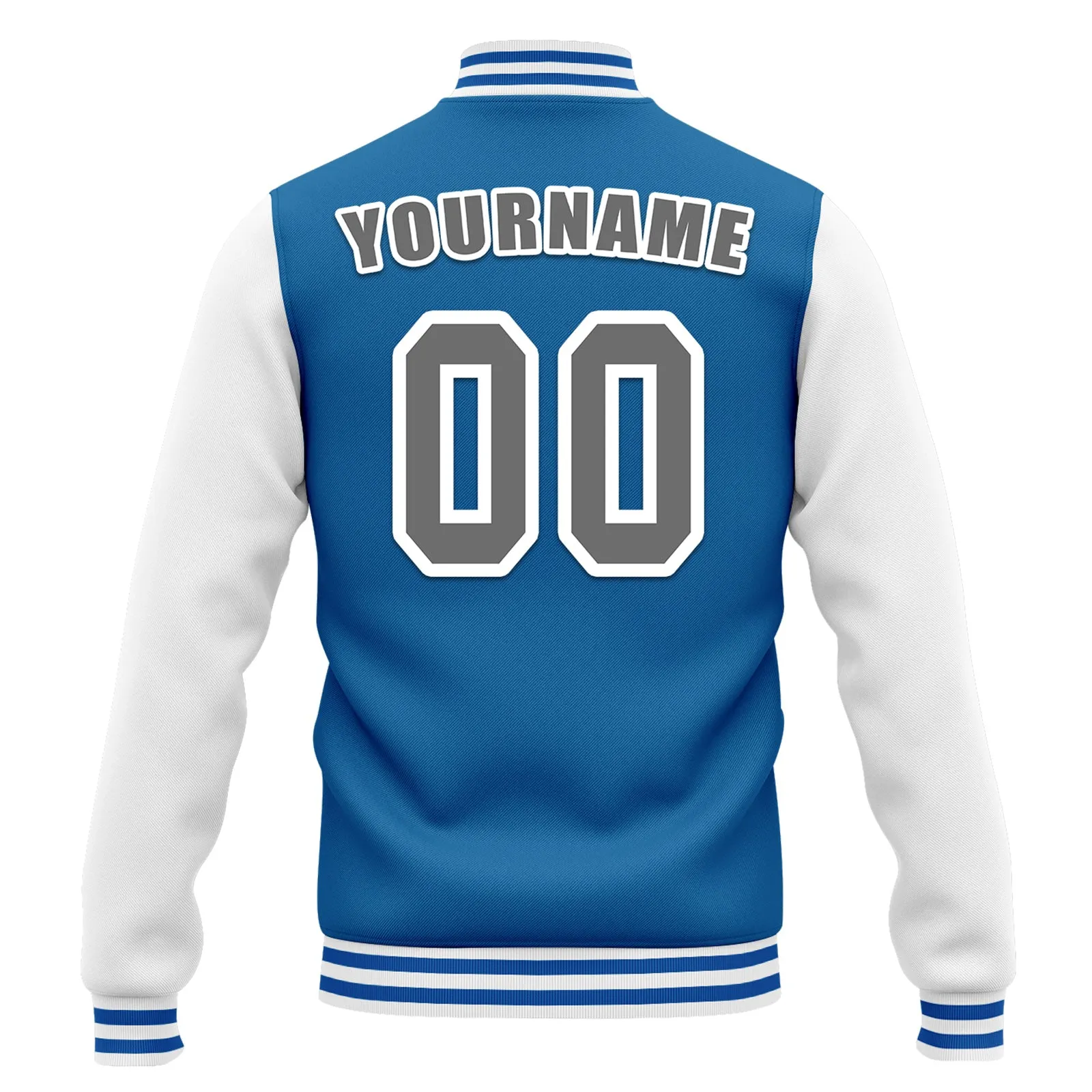 Custom Blue White Jacket Bomber Full-Snap Varsity Letterman Personalized Jacket FZ005-D020255-2