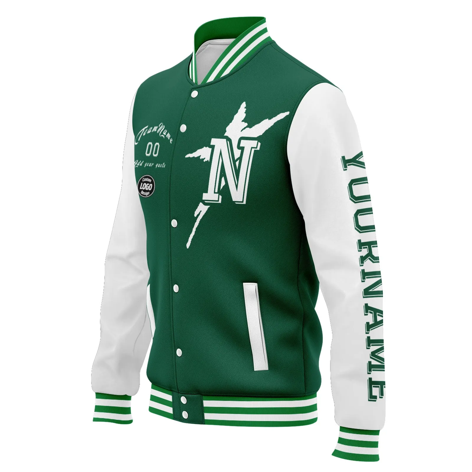 Custom Green White New York Jacket Bomber Full-Snap Varsity Letterman Personalized Jacket FZ005SX-D020290-28