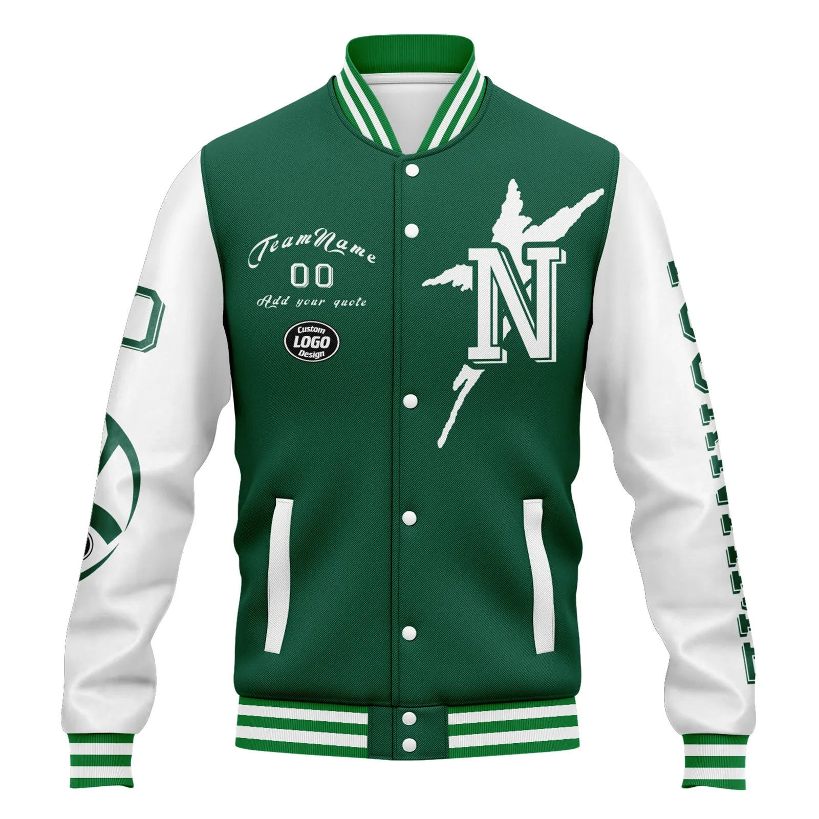 Custom Green White New York Jacket Bomber Full-Snap Varsity Letterman Personalized Jacket FZ005SX-D020290-28