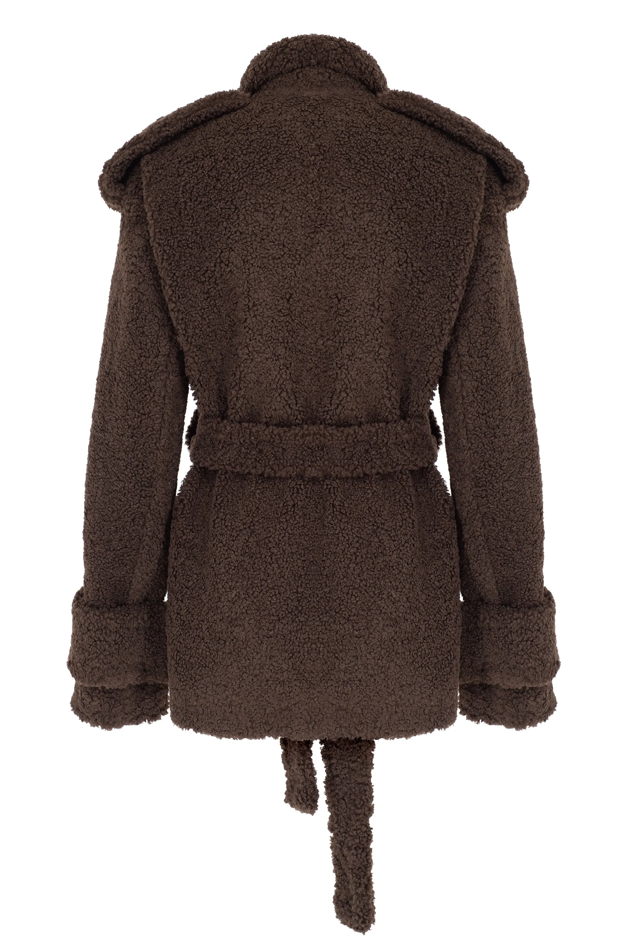 DARK BROWN TEDDY BELT-DETAILED COAT