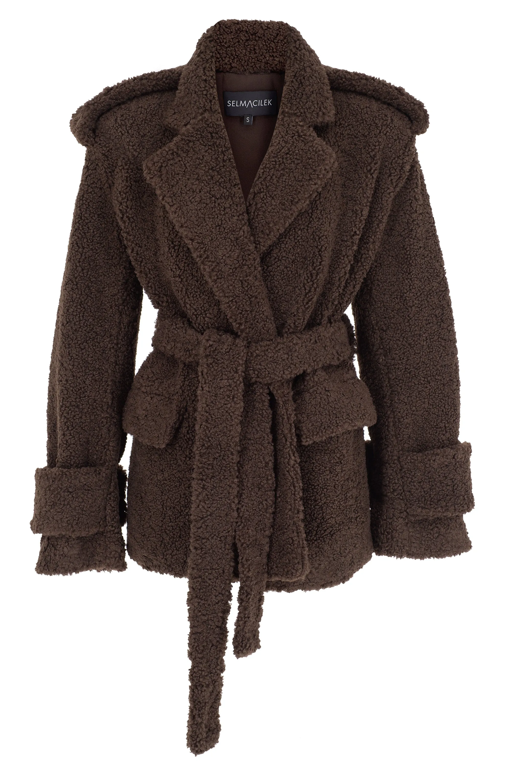 DARK BROWN TEDDY BELT-DETAILED COAT