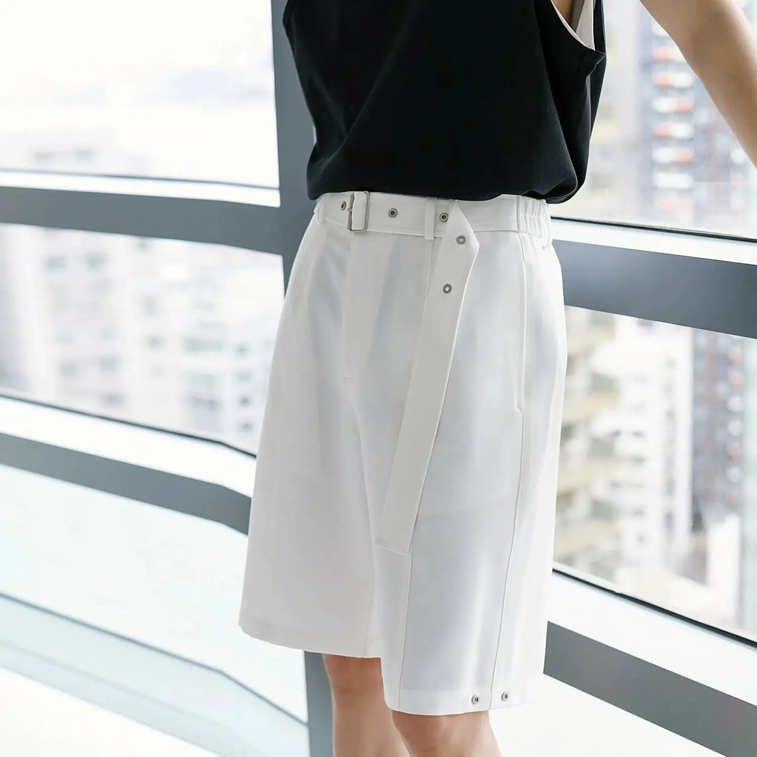 Elastic Waist Belted Culottes Shorts