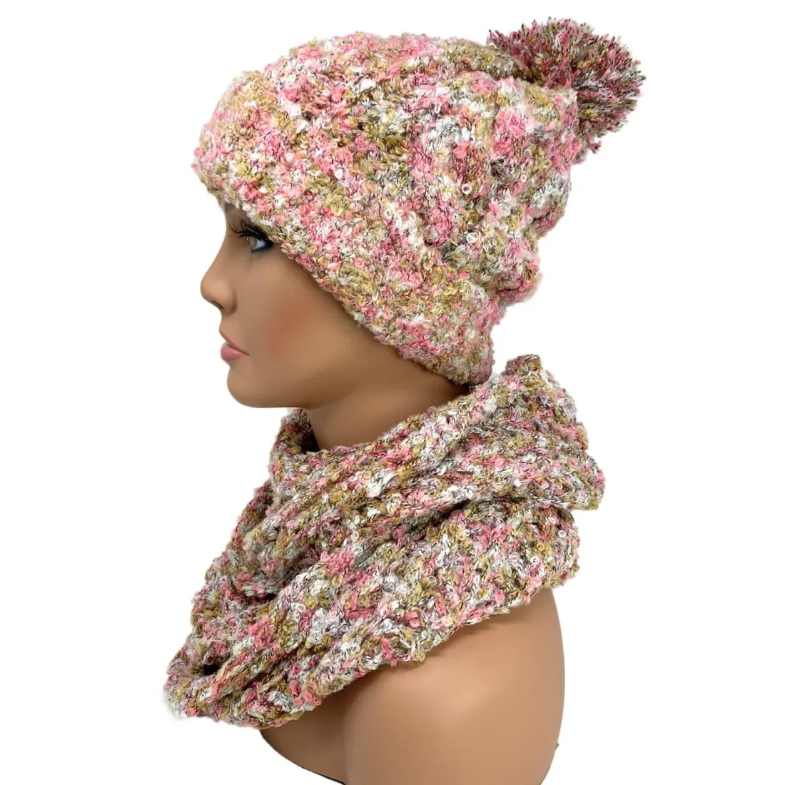 Empire Cove 2 Piece Knit Cuff Beanie Scarf Gift Set Pom Pom Winter