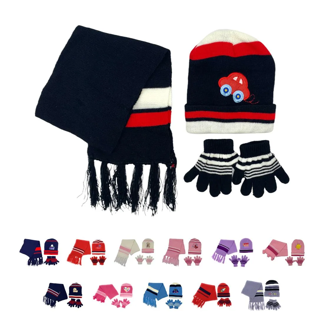 Empire Cove 3 Piece Kids Winter Knit Beanie Set Gloves Hats Scarves Girls Boys