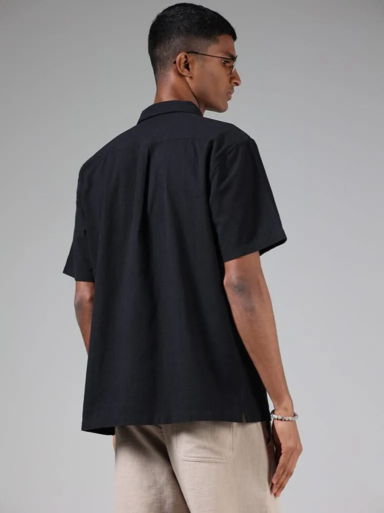 ETA Black Self-Textured Relaxed-Fit Shirt