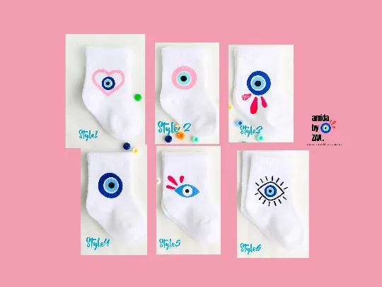 Evil Eye Design Newborn Baby Socks With Pouches Custom Design For Babyshower Good Luck Charm Baby Socks Evil Eye Gift Set