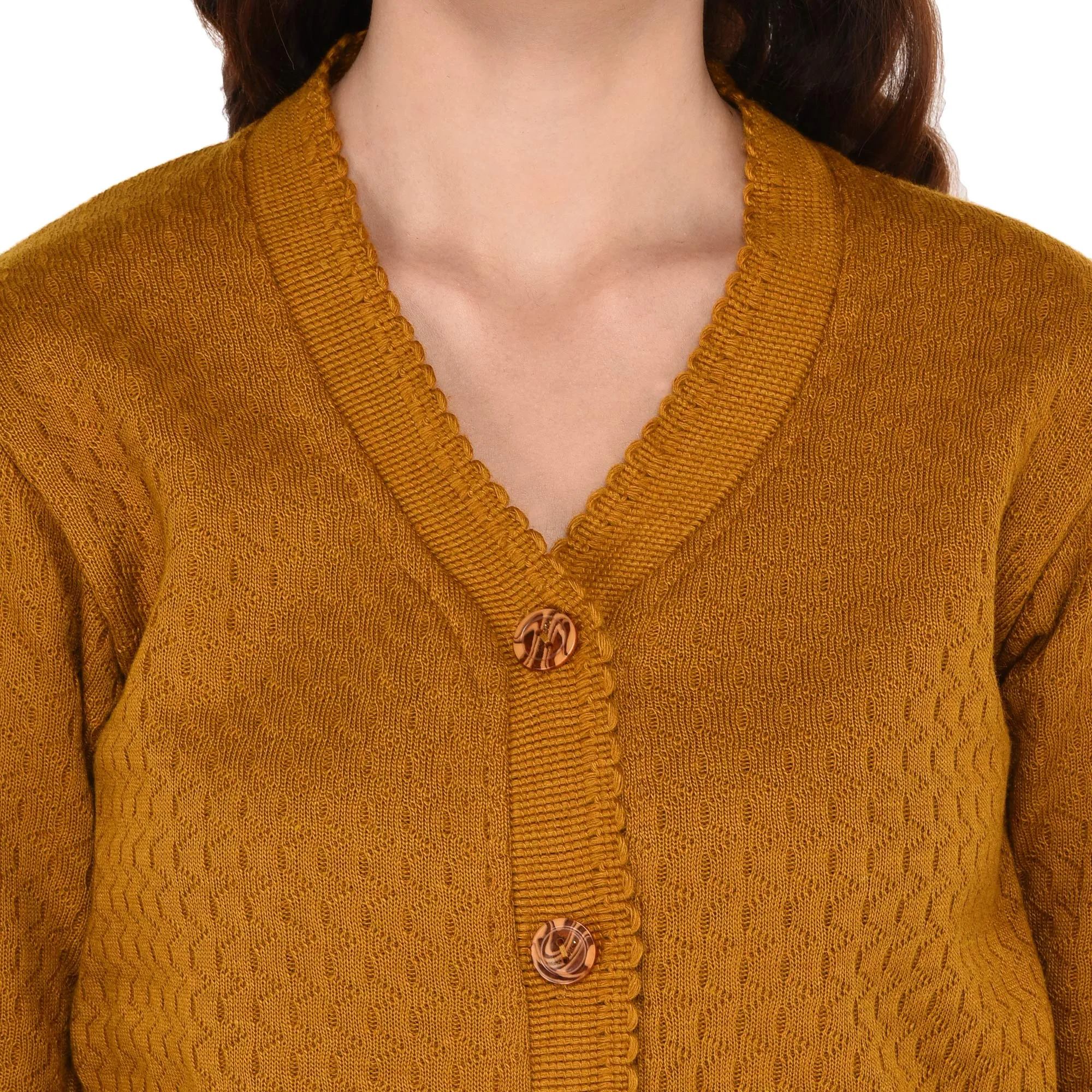 eWools Women Ladies Girls Winter Wear Woolen V-Neck Button Top Sweaters Cardigans (Honey Cardigans) (Medium, Mustard)