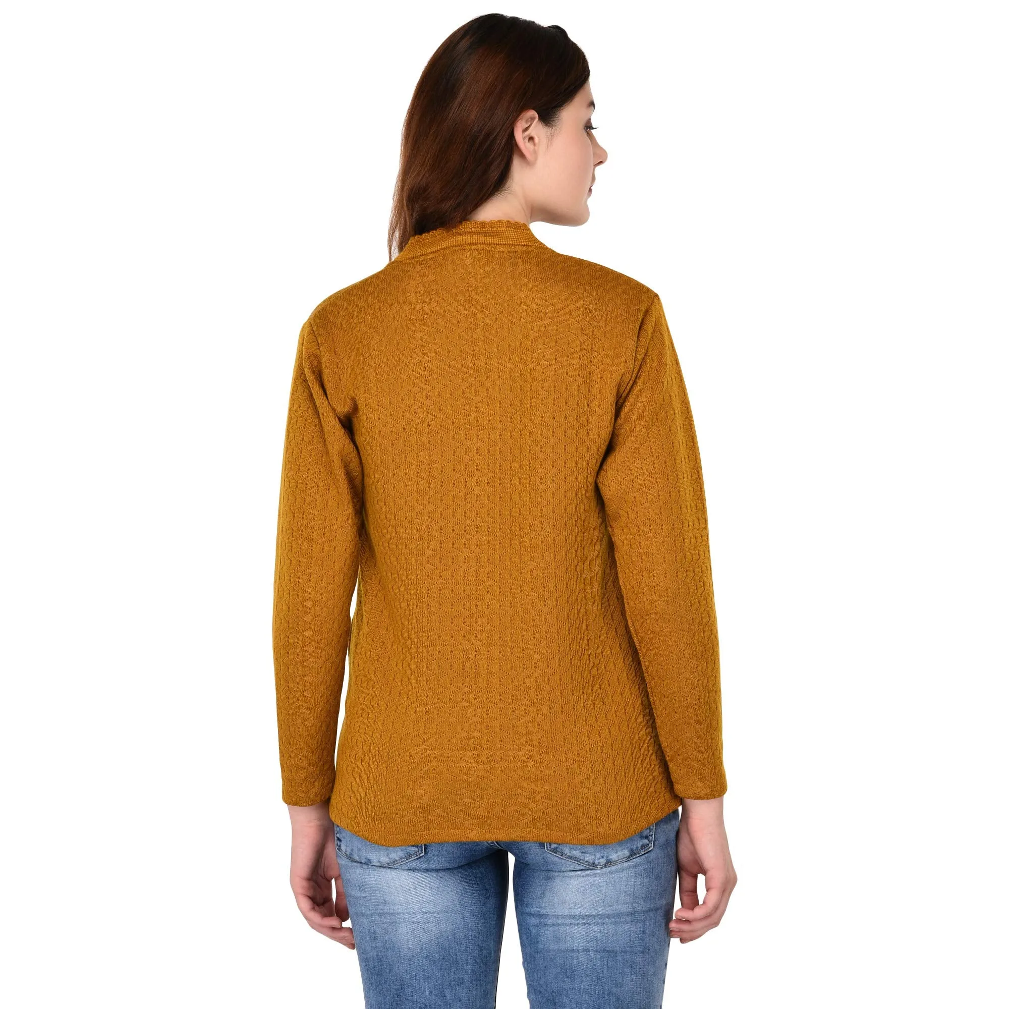 eWools Women Ladies Girls Winter Wear Woolen V-Neck Button Top Sweaters Cardigans (Honey Cardigans) (Medium, Mustard)